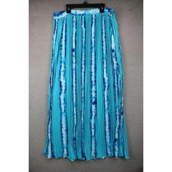 White House Black Market Pleated Maxi Skirt-Tie Dye-Size 10-Side Slits-Side Zip - Picture 1 of 8